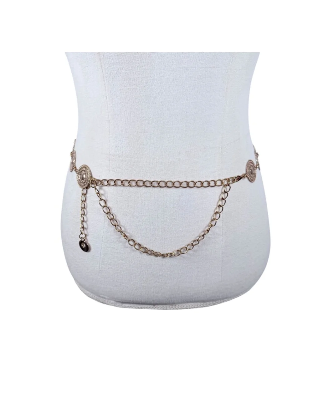 Boho Gold Metal Concho Chain Link Belt Western Cowgirl Statement One Size OS
